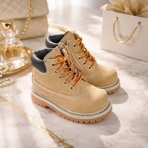 Tan Lace-Up Toddler Boots Size 6 | Smart Skid-Resistant Sole